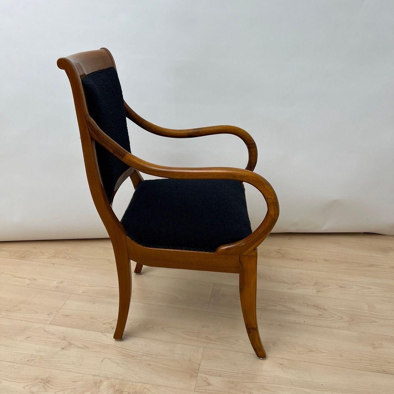 Biedermeier Armchair, Walnut, Black Boucle, South Germany Circa 1835 photo 1947.0