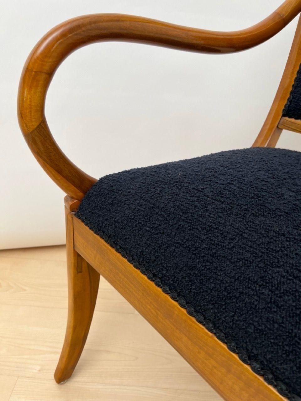 Biedermeier Armchair, Walnut, Black Boucle, South Germany Circa 1835 photo buy