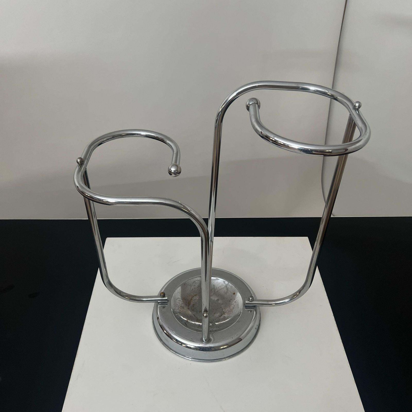 Art Deco Chrome Umbrella Stand, Tubular Steel, Chrome Plated, Belgium Circa 1930 photo for sale
