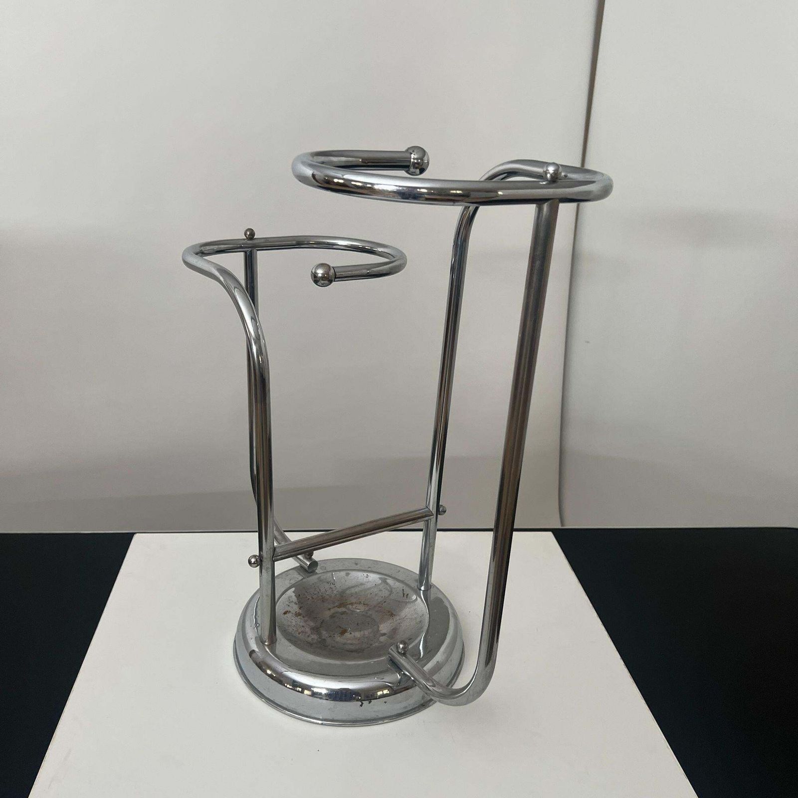 Art Deco Chrome Umbrella Stand, Tubular Steel, Chrome Plated, Belgium Circa 1930 photo buy