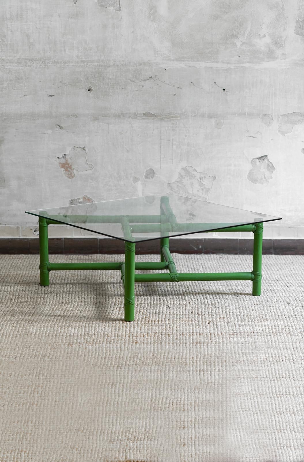 Square Green Bamboo Coffee Table – Mcguire San Francisco, 1970 photo for sale