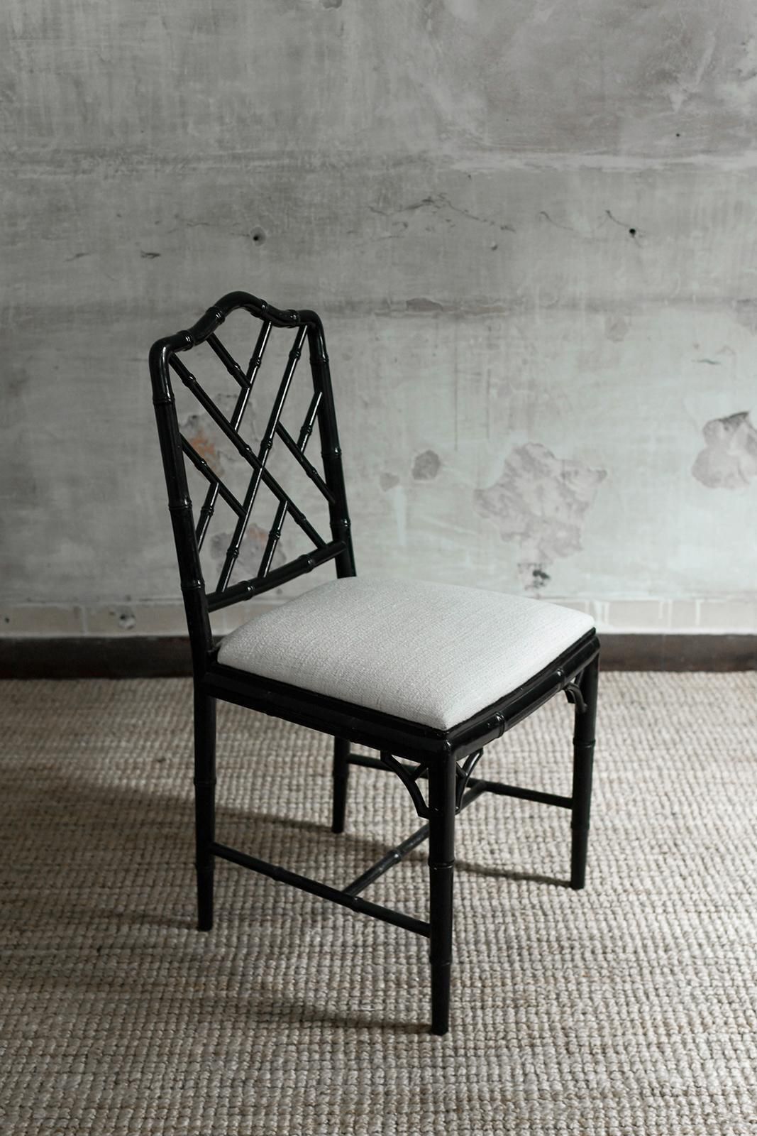 Set Of 4 Chippendale Style Faux Bamboo Black Lacquered Chairs, 1970s photo for sale