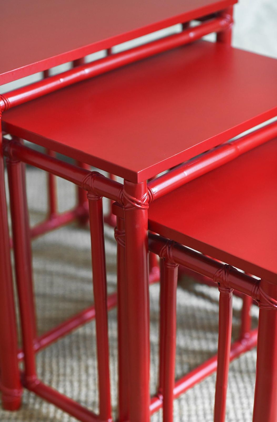 Nesting Side Tables In Red Lacquered Bamboo  – Mcguire San Francisco 1970 photo buy