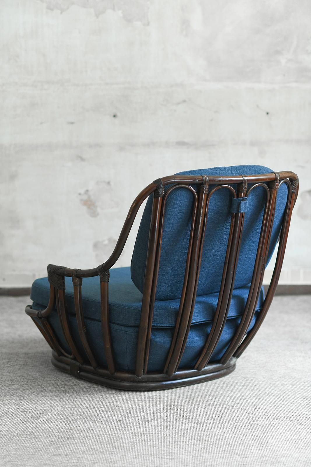 Home Decor Living Room Set: Sofa + Pair Of Armchairs In Dark Finish Manao Cane, 1980s photo