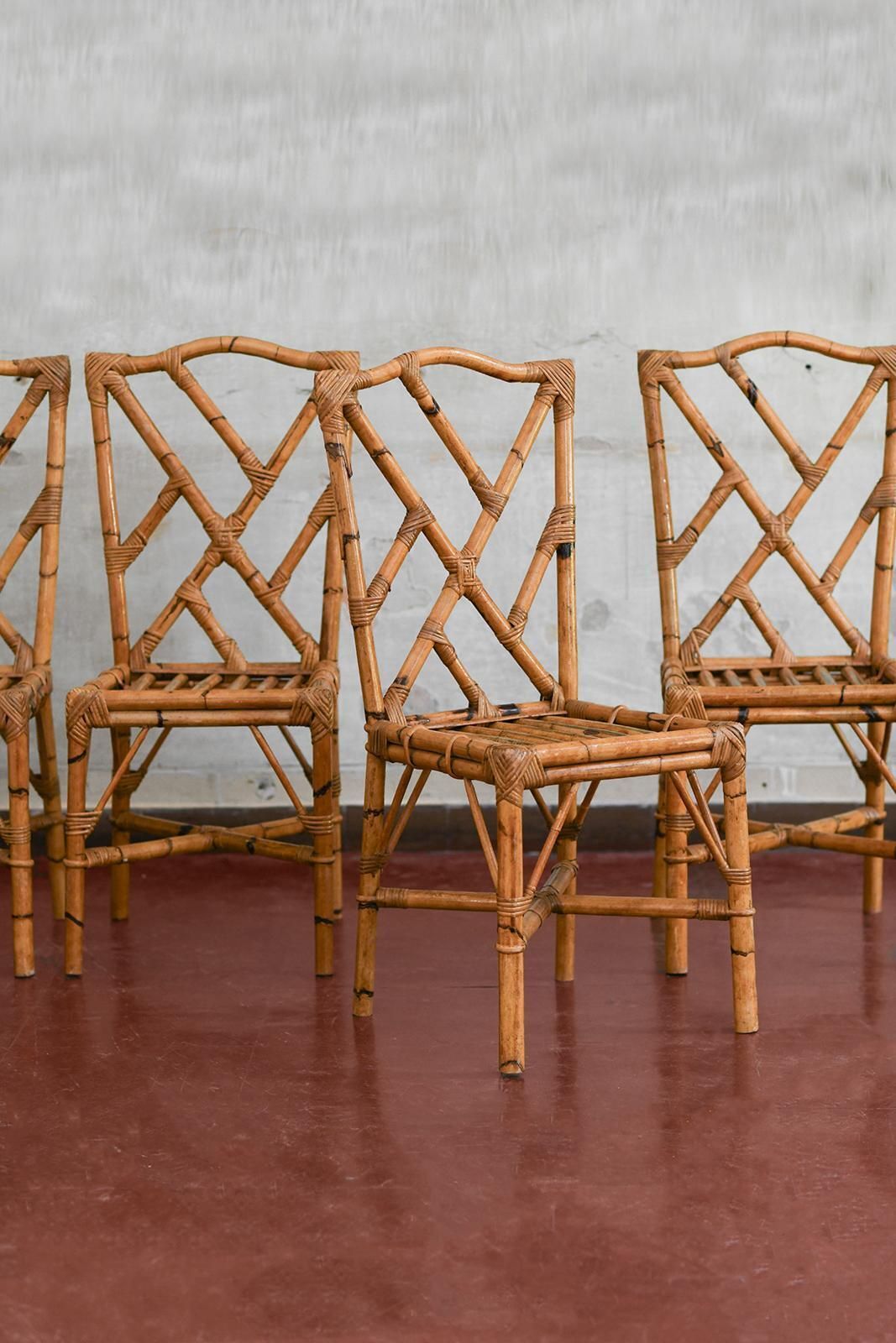 1970s Bamboo And Cane Fabric Dining Set photo for sale