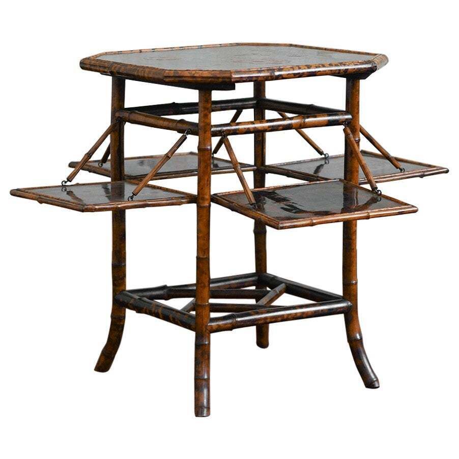 “Tea Table” In Bamboo And Lacquered Wood, Attributed To Perret & Vibert, France