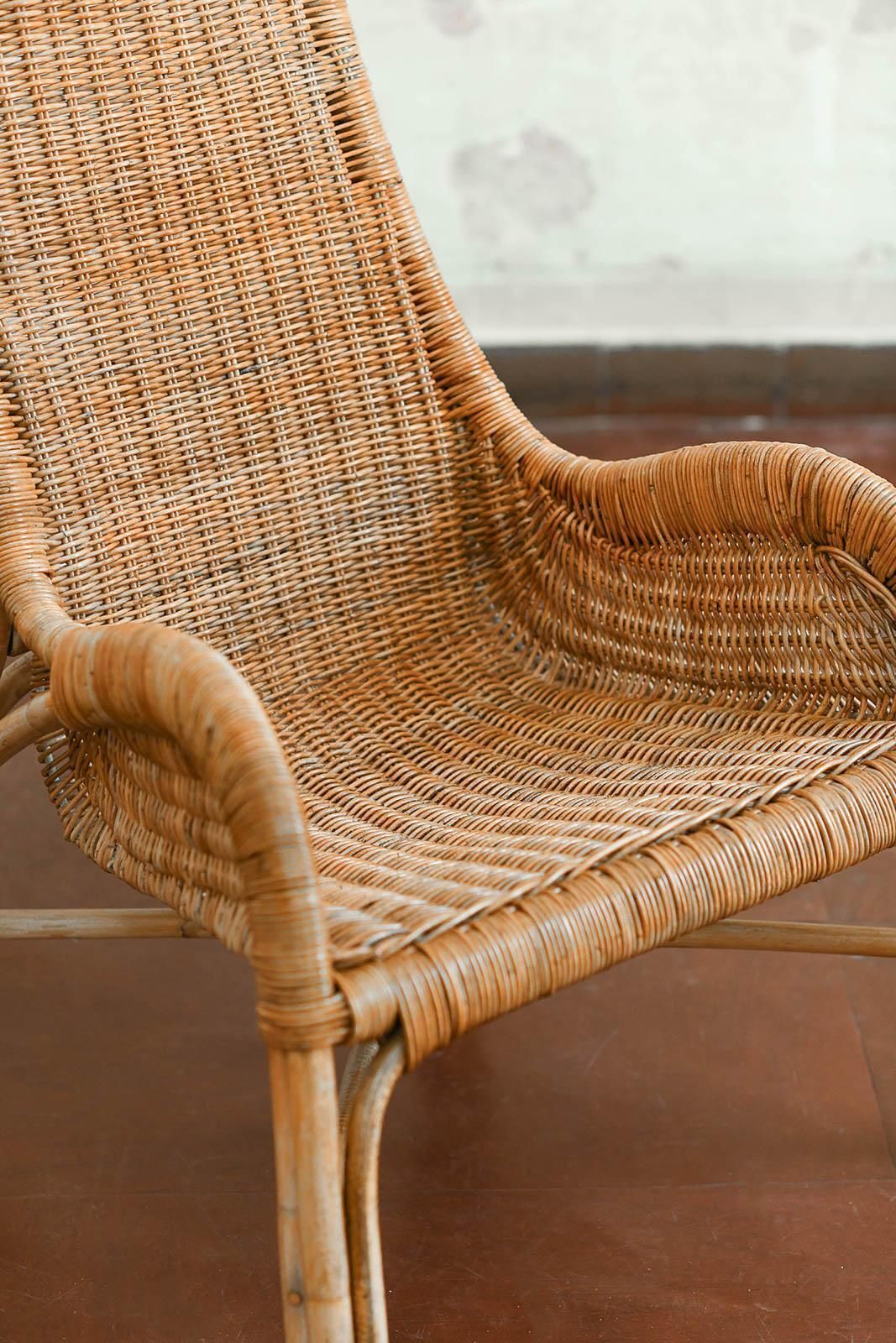photo furniture Pair Of Wicker Armchairs With Curved Backrests, 1980s.