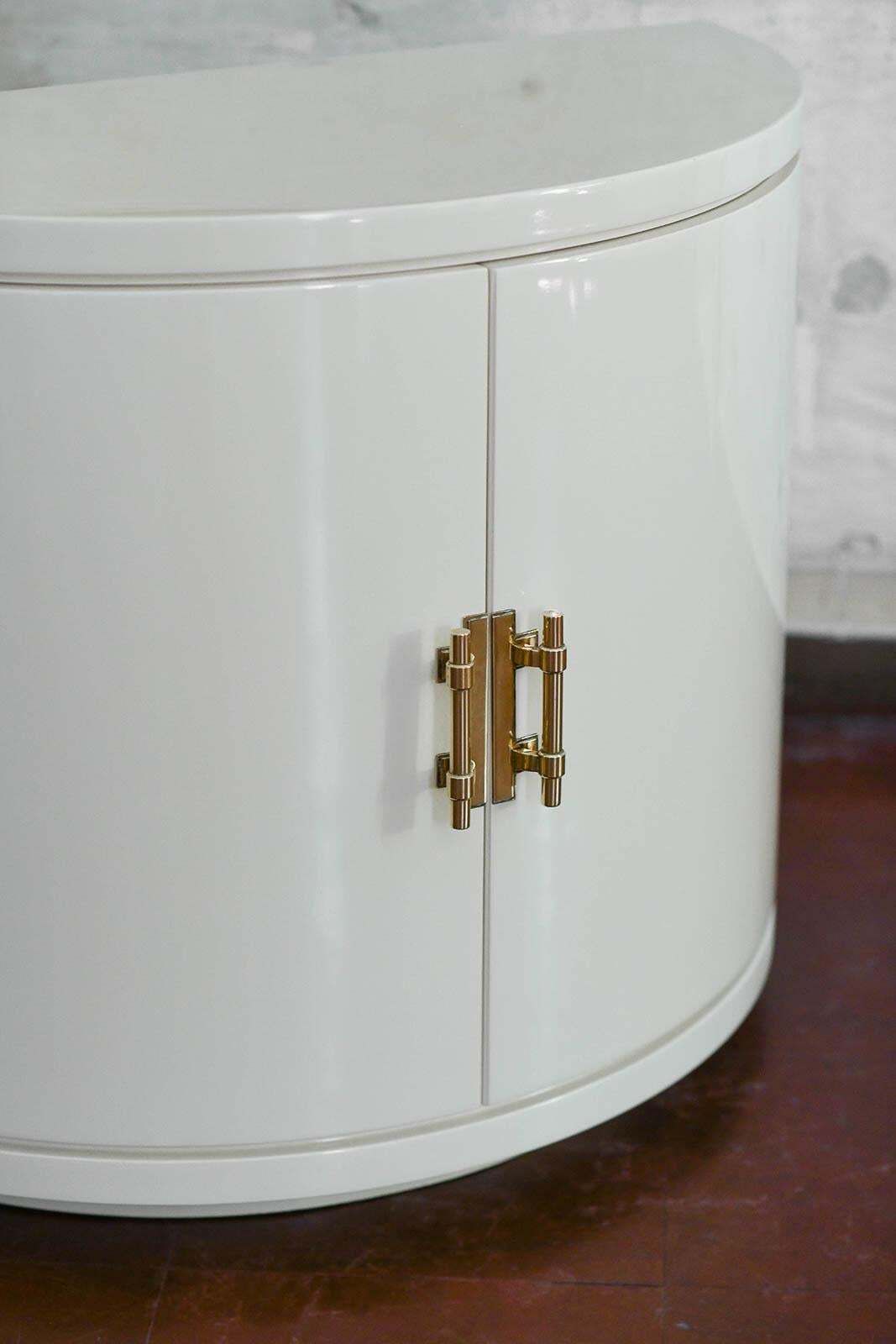 Pair Of Ivory Lacquered Half Moon Sideboards With Brass Details, 1930s. photo 8671.0