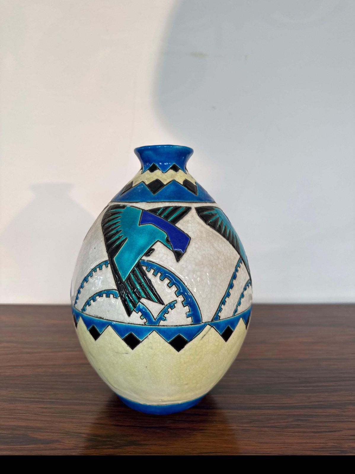 photo furniture Charles Catteau For Boch Keramis Art Deco Vase With Stylized Swallows, Belgium
