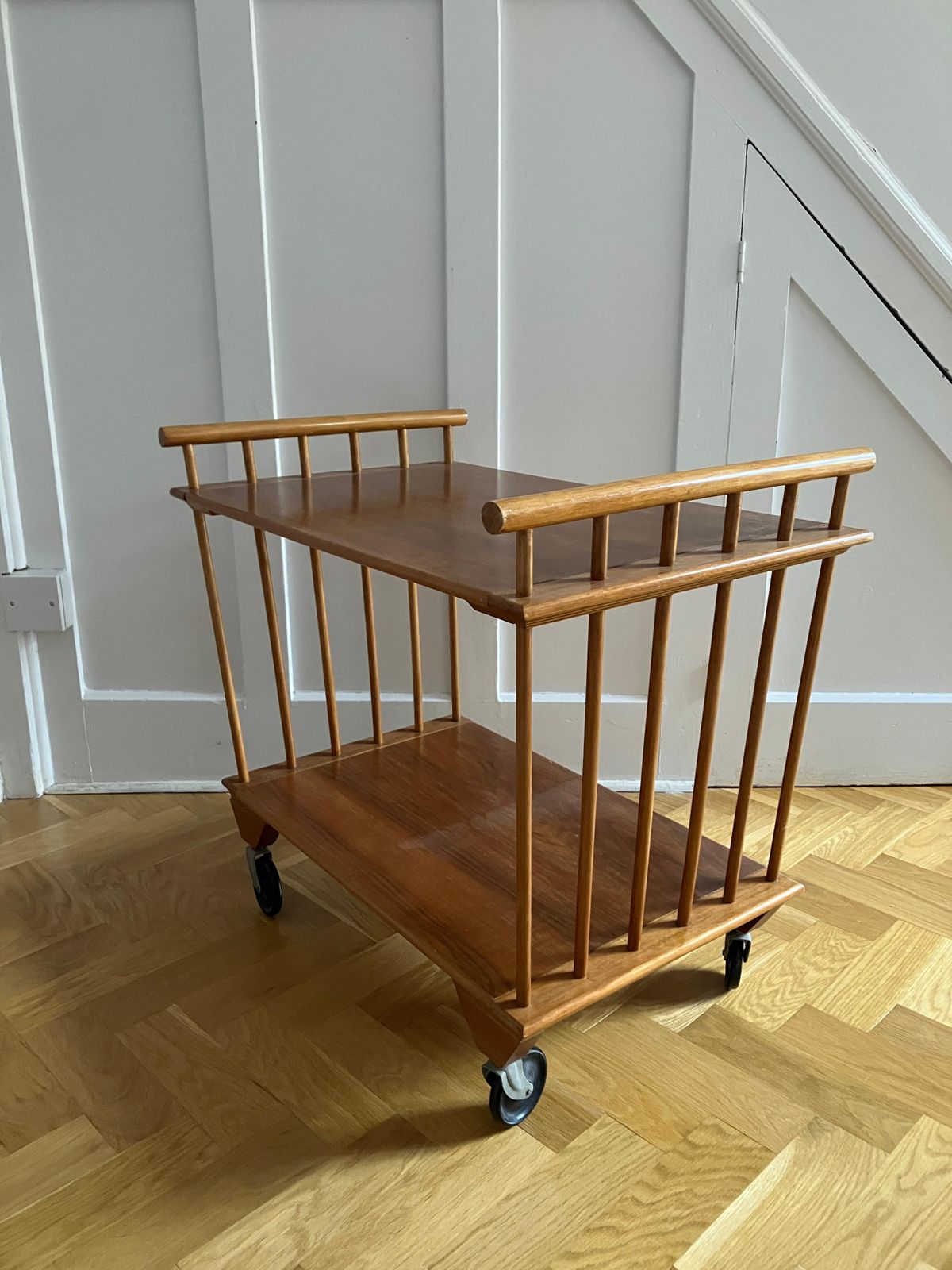 English Mid Century Cocktail Trolley 60's Blond Wood photo for sale