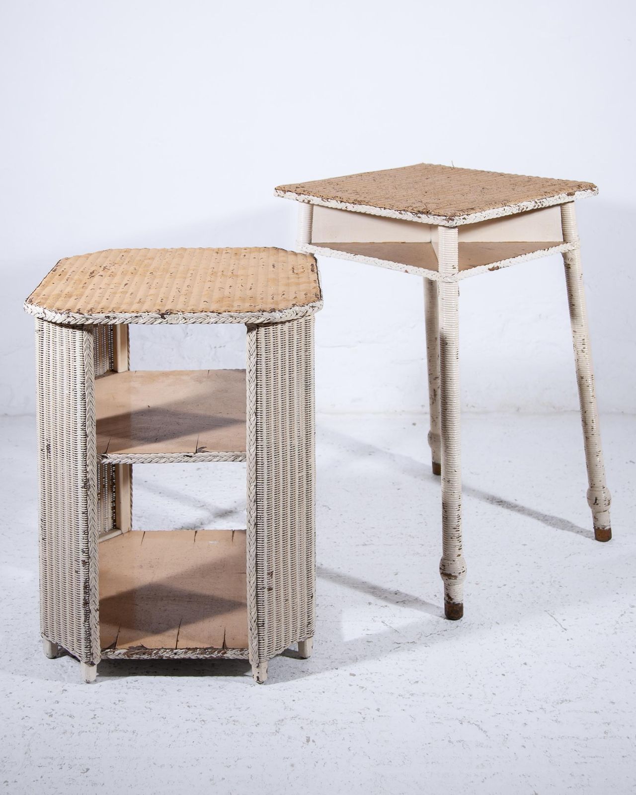 Set Of Two Art Deco Lloyd Loom Tables In Wicker And Wood photo furniture