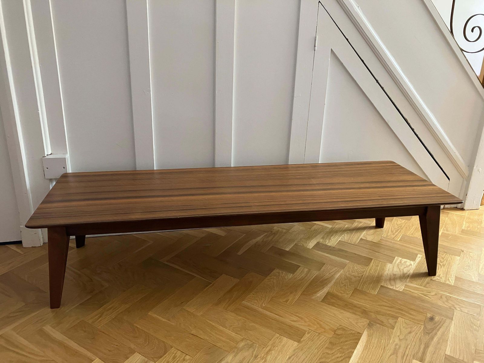 Mid Century Zebra Wood Low Coffee Table 60's Darkwood photo vinterior