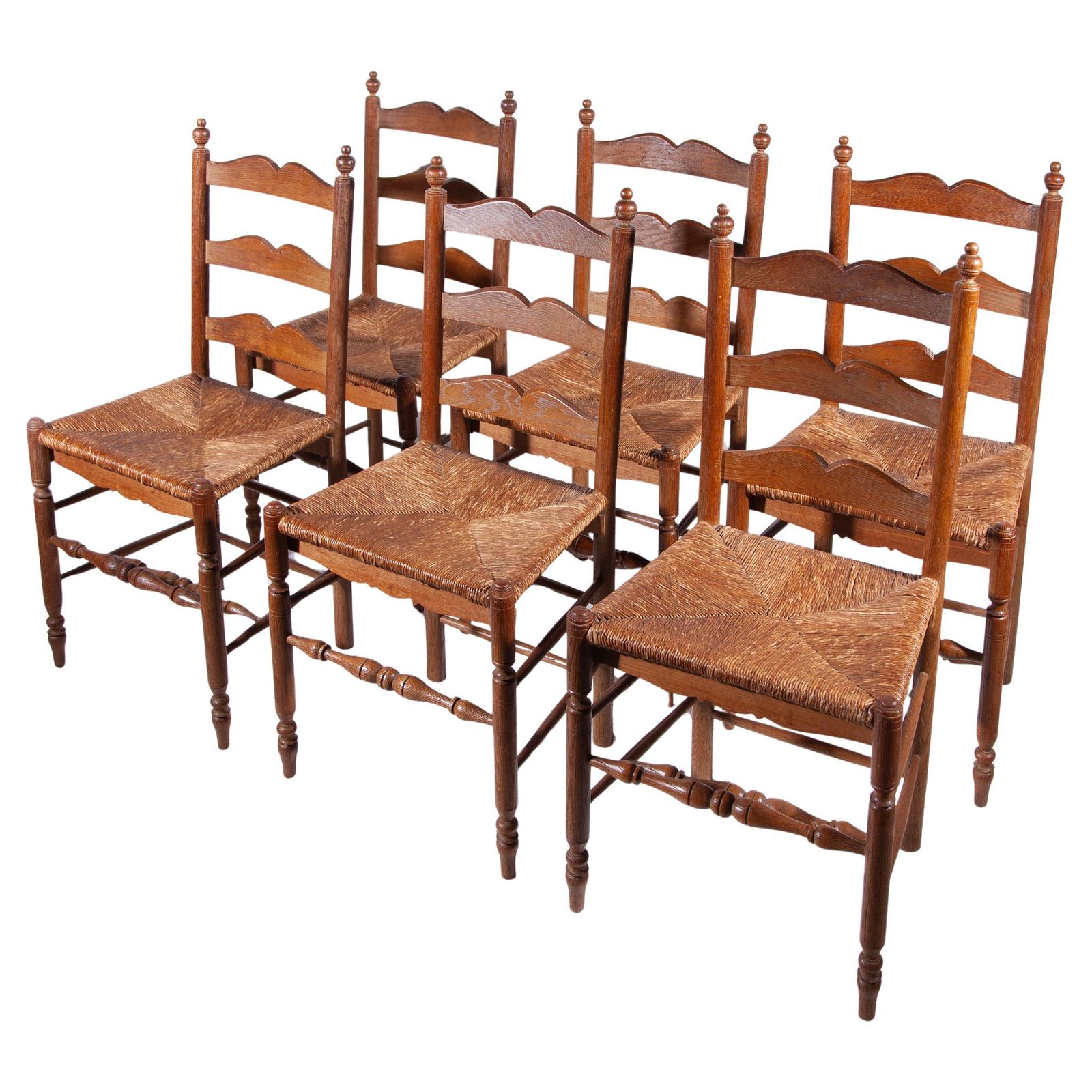 Antique Ladder Back Rush Seat Chairs Set Of Six