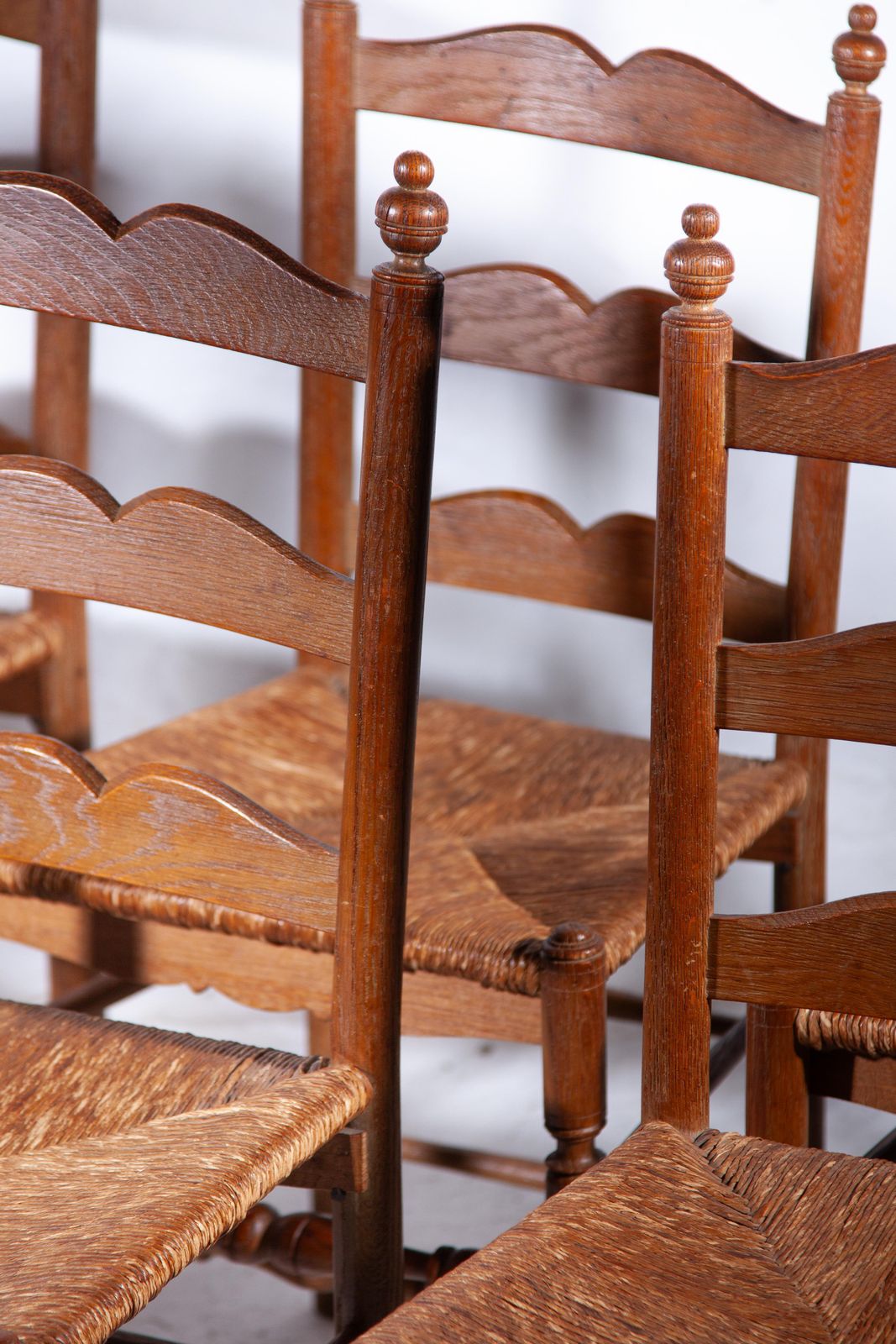 photo buy Antique Ladder Back Rush Seat Chairs Set Of Six
