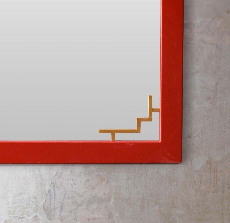 China Red Mirror With Brass Details From The 1970s – Lacquered Series photo Home Decor