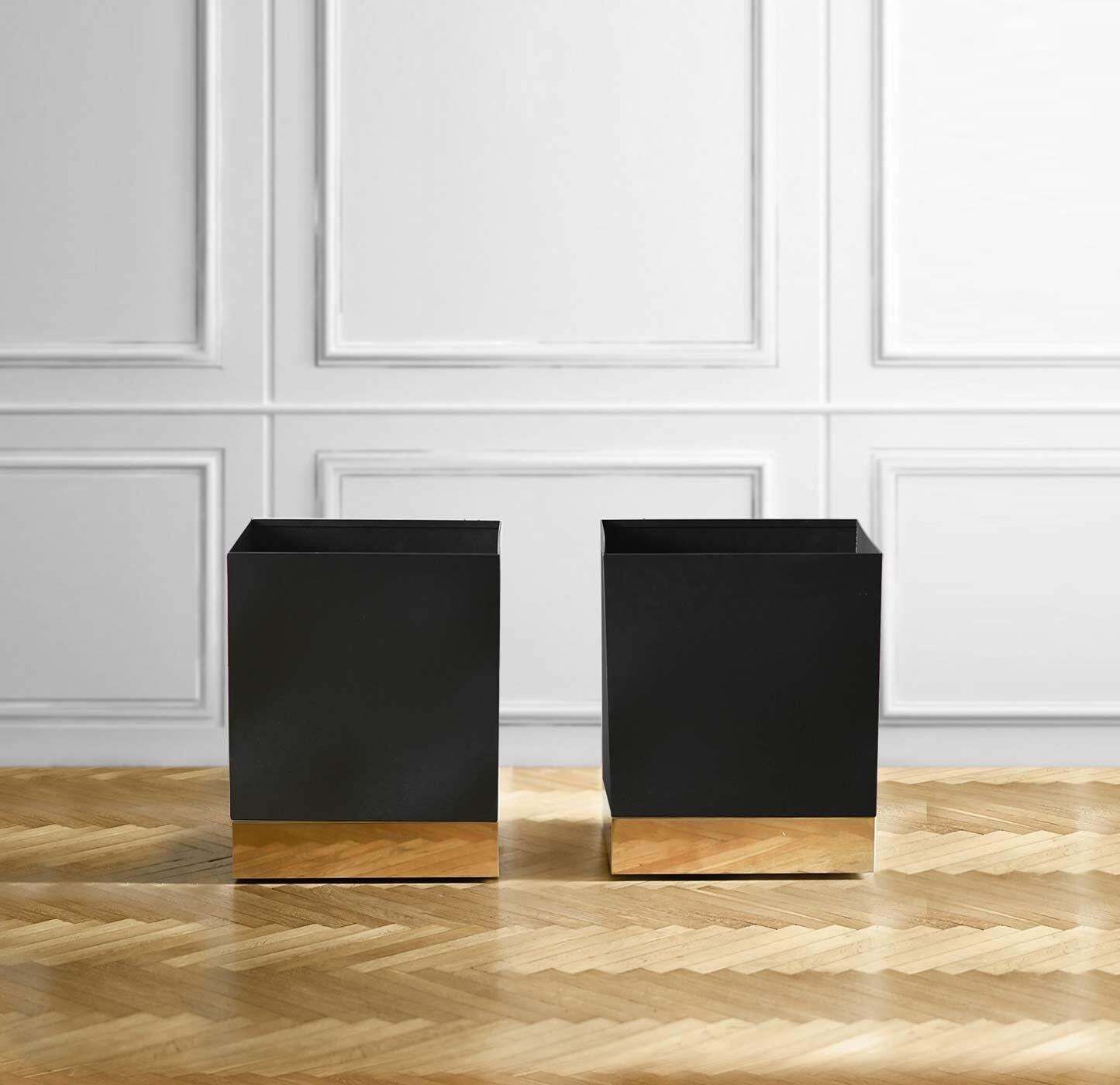 Black Enamelled Metal Vase Holder With Brass Details And Invisible Wheels photo furniture