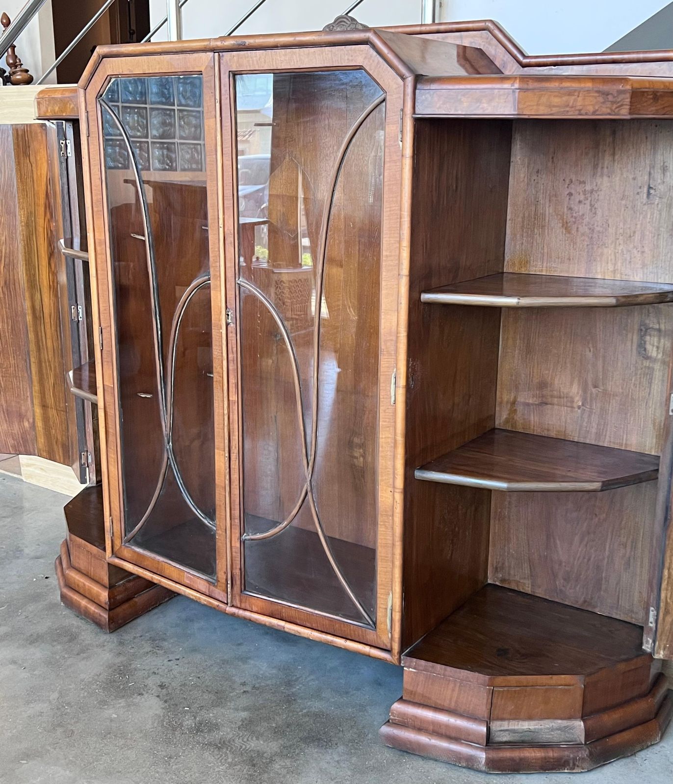 Art Deco Cathedral Display Cabinet With Ebonized Base, Vitrine, Circa 1930 photo buy