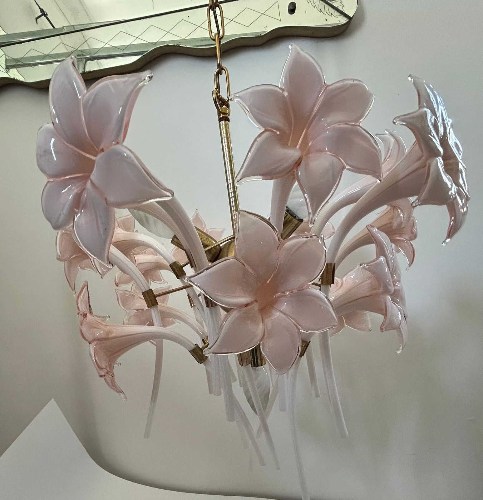 Pink Lily, Spectacular Murano Chandelier, 1980's photo 2964.0