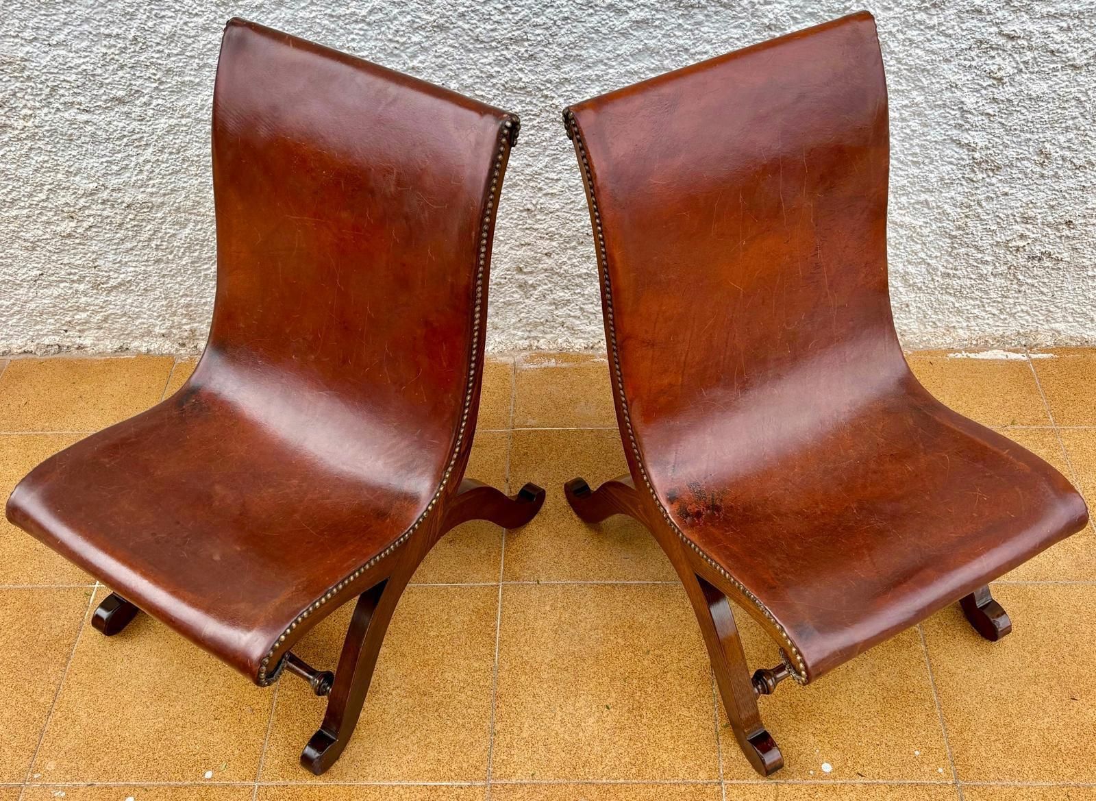 Set Of Spanish Oak Side Chairs By Pierre Lottier For Valenti, 1950s photo Furniture
