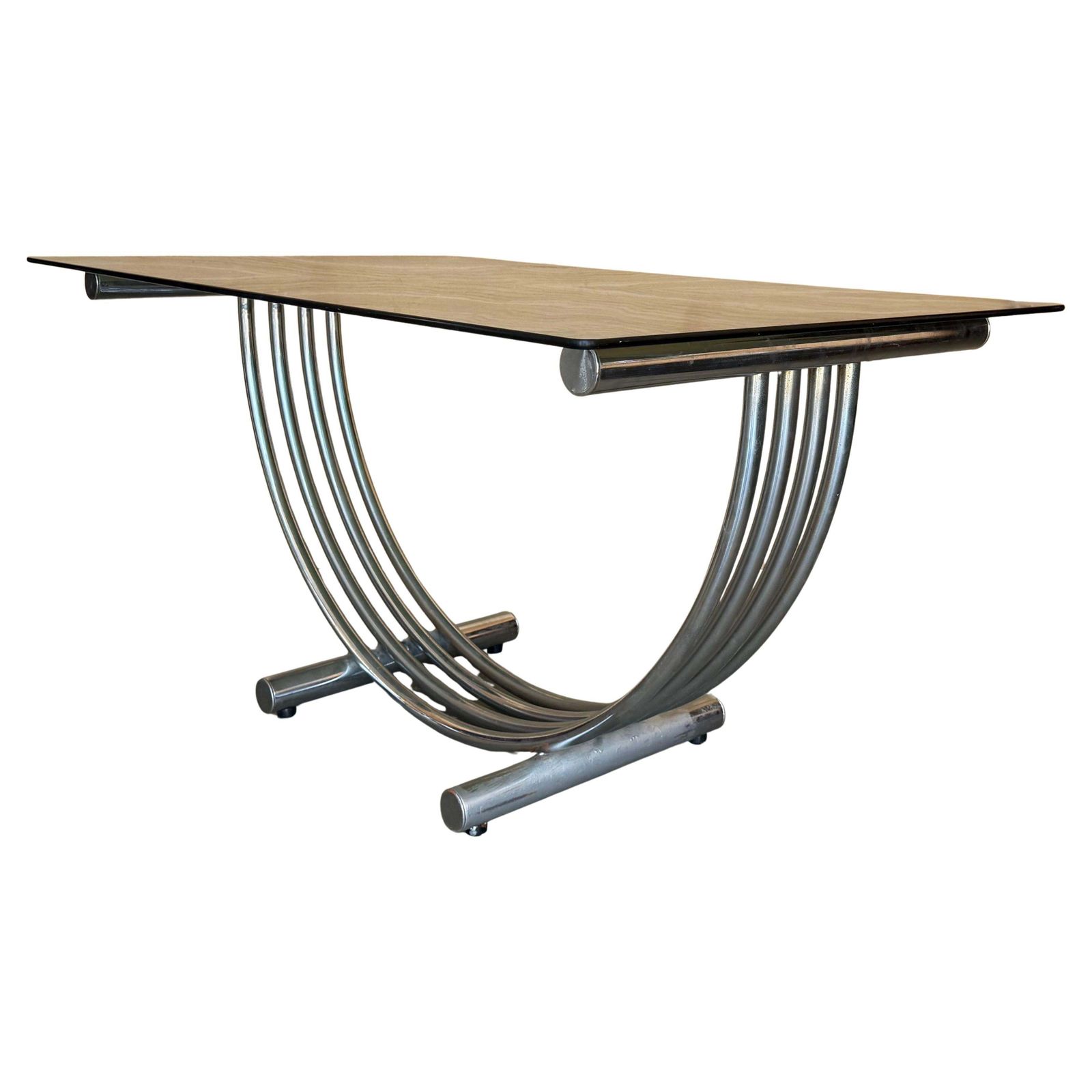 Mid Century Modern Romeo Rega Style Chrome, Brass And Glass Dining Table