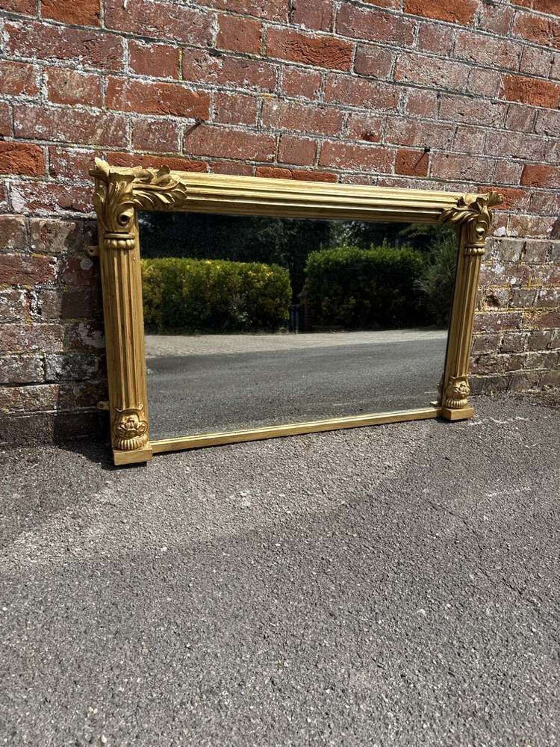 A Delightful Good Size Antique English 19th C Gilt Ribbed Column Framed Overmantle Mirror. photo Home Decor