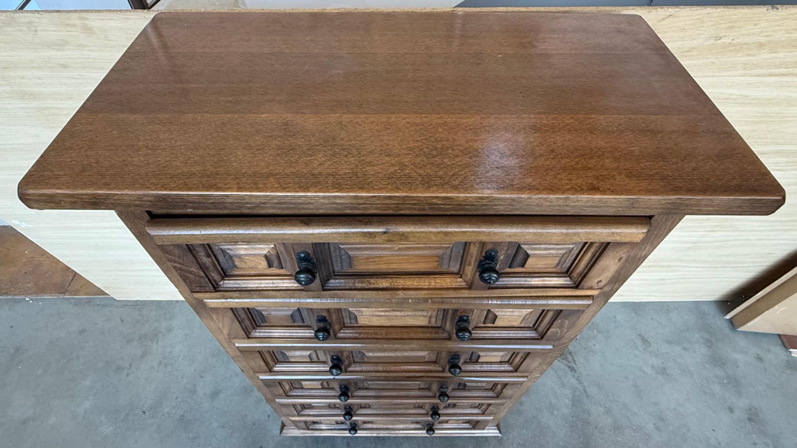 20th Catalan Spanish Baroque Carved Walnut Tuscan Chest Of Drawers Or Nightstand photo vintage