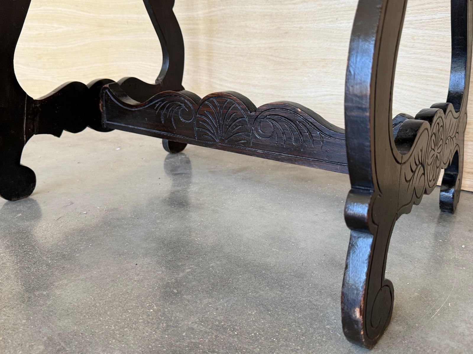Furniture 19th  Baroque Spanish Side Table With Lyre Legs And Carved Edges photo
