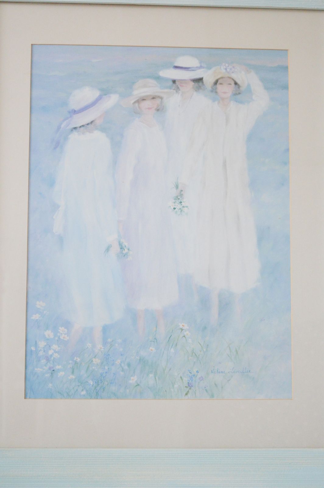 Painted Frame, Hand Painted Frame, Wall Art, Framed Art, Framed Art Print, Large Art Print, Duck Egg Frame, Summer Ladies By Helen Leveillee photo 90.0