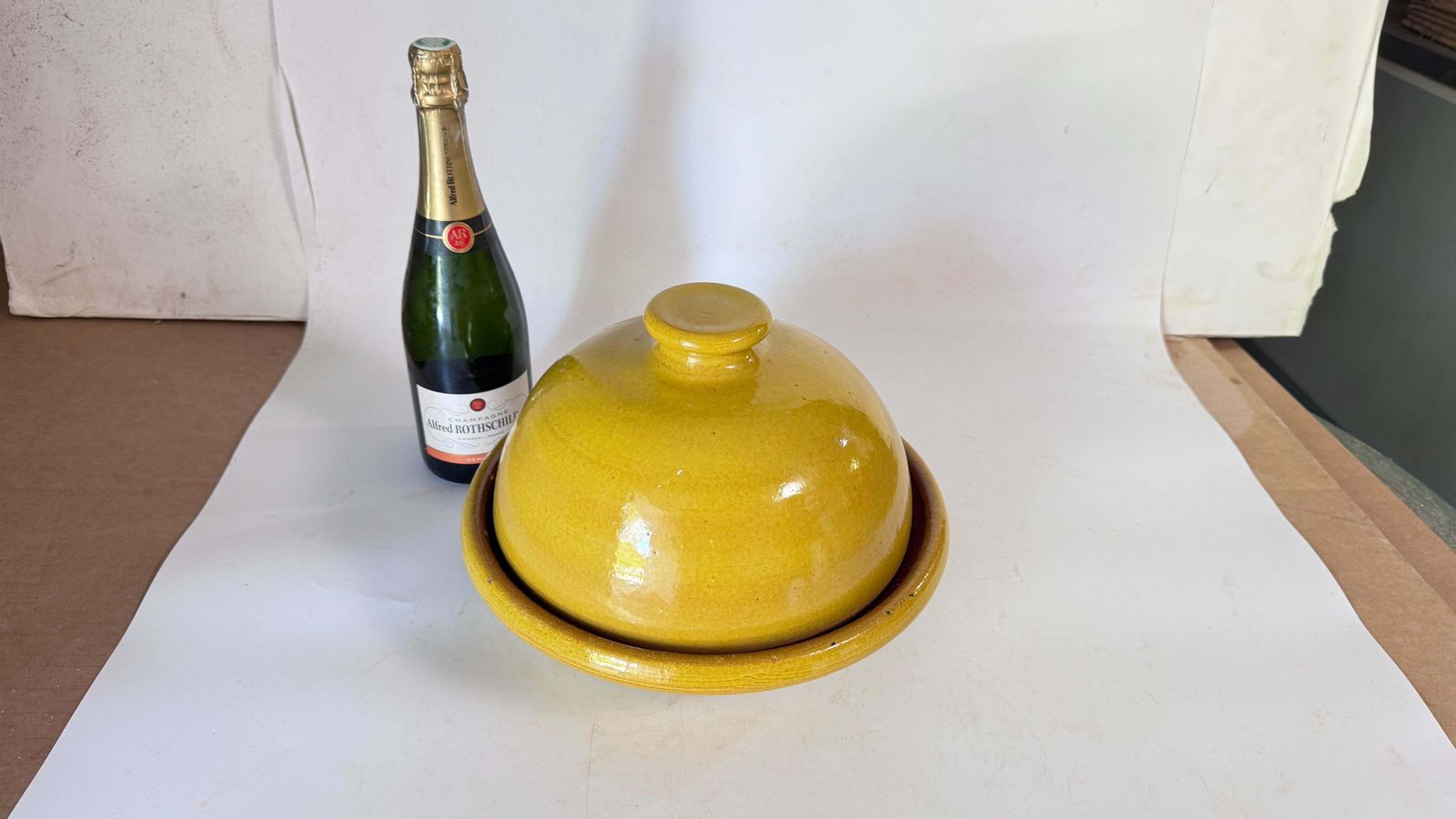 Glazed Terracotta Tajine Soup Tureen Early 20th Century Yellow Enameled Pottery photo furniture