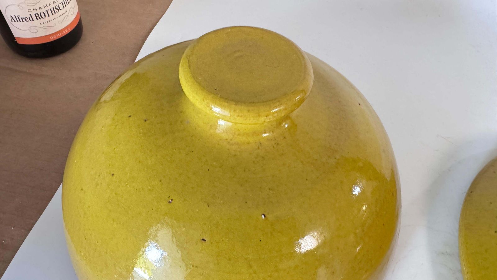 photo for sale Glazed Terracotta Tajine Soup Tureen Early 20th Century Yellow Enameled Pottery