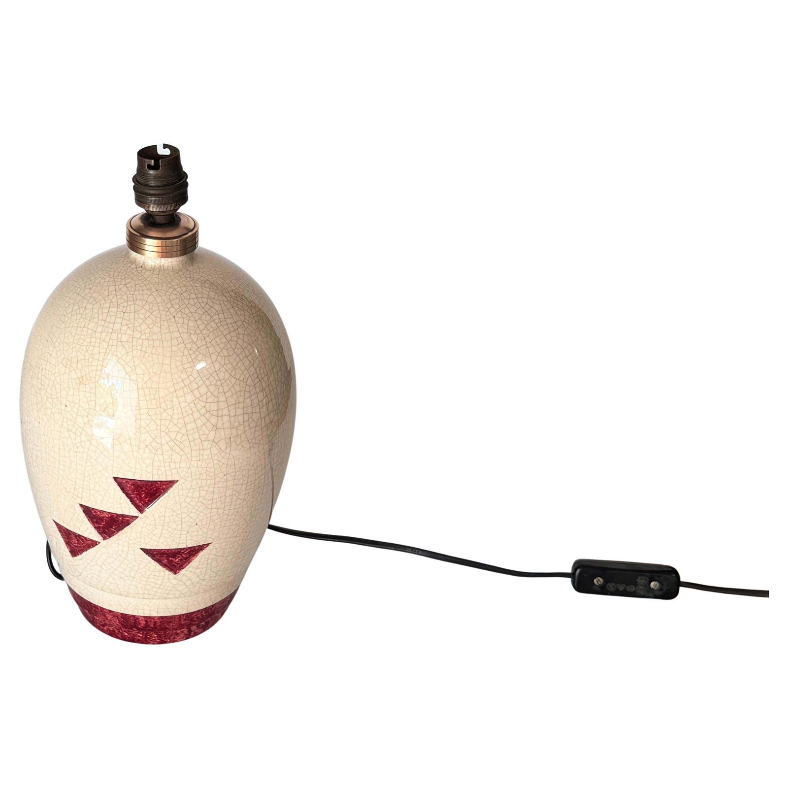 1930s French Art Deco Lamp In Crackled Ceramic And Brass  Geometric Red Motifs photo furniture