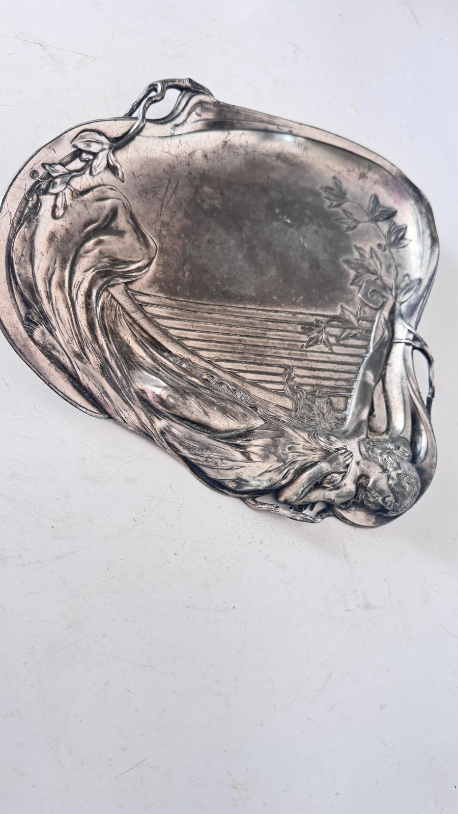 1920s French Art Nouveau Silvered Metal Vide Poche Reclining Woman photo Home Decor