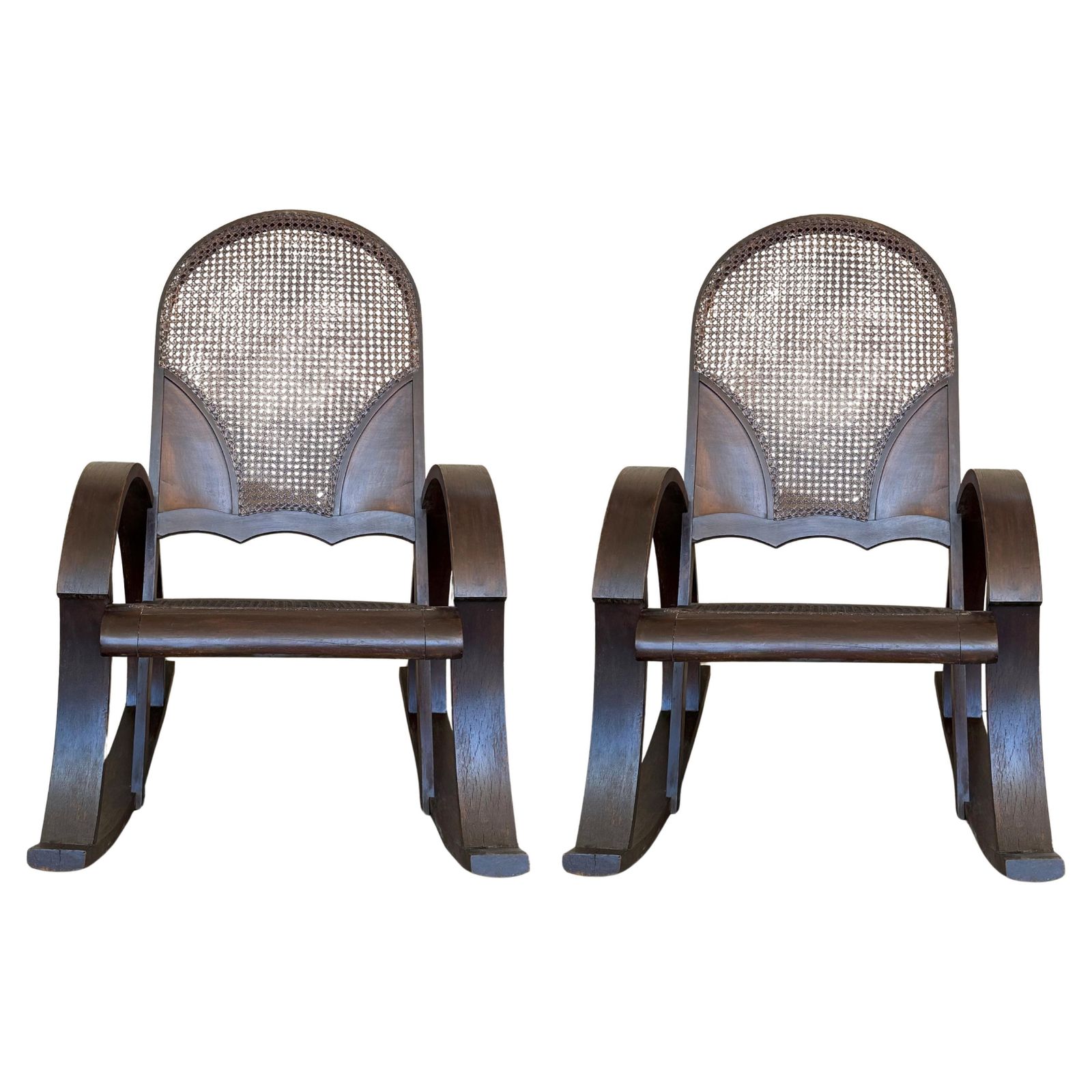 Pair Of Bentwood Rocking Chairs With Cane Seat And Back