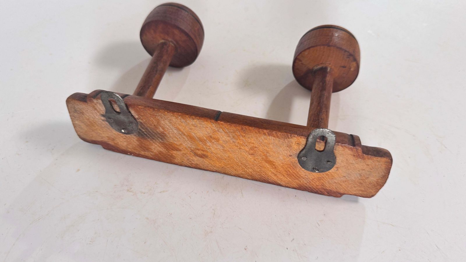1920s French Wooden Wall Coat Rack With Two Hat And Garment Hooks  Description: photo buy