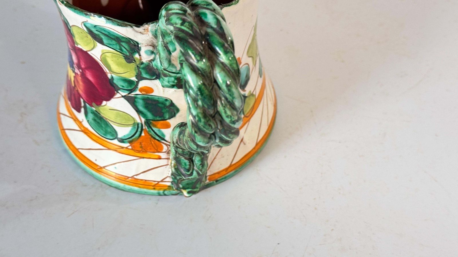 Hand Painted 20th Century Ceramic Indoor Watering Can Floral Motifs photo for sale