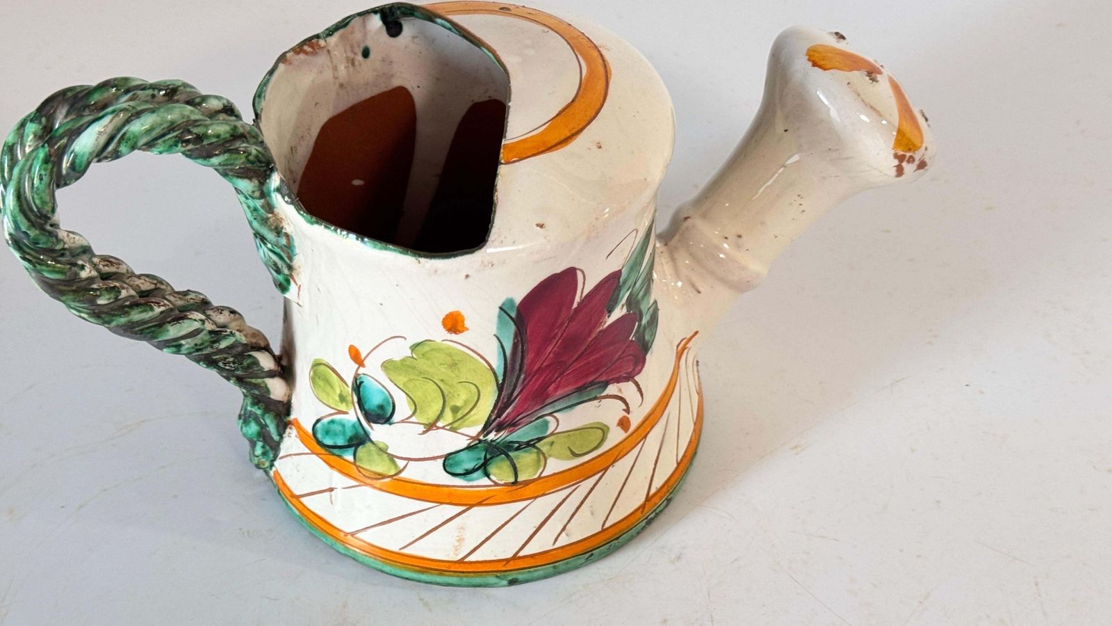 Hand Painted 20th Century Ceramic Indoor Watering Can Floral Motifs photo 287.0