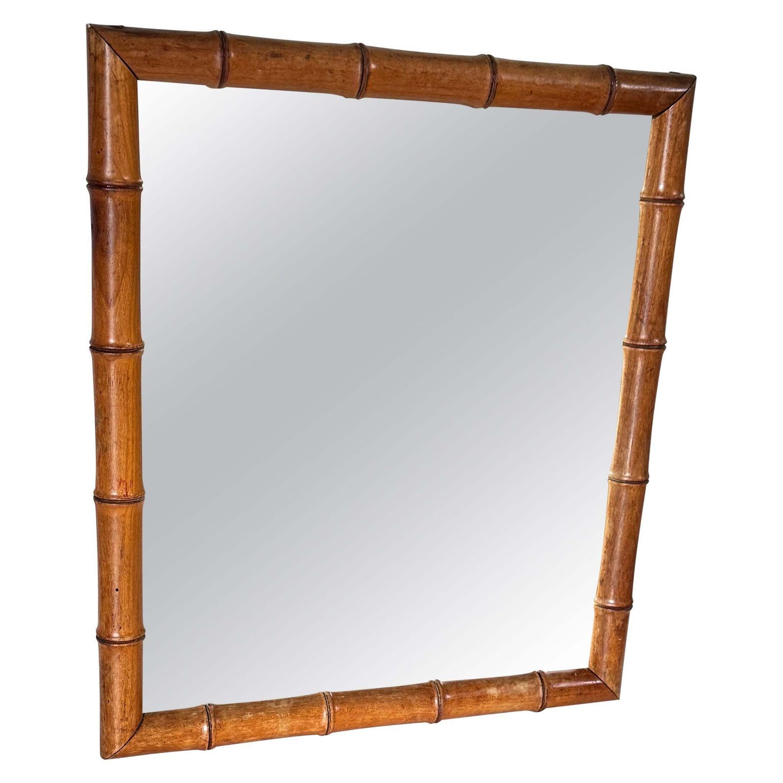 1940s French Riviera  Faux Bamboo Mirror, Natural Brown & Beige Tones