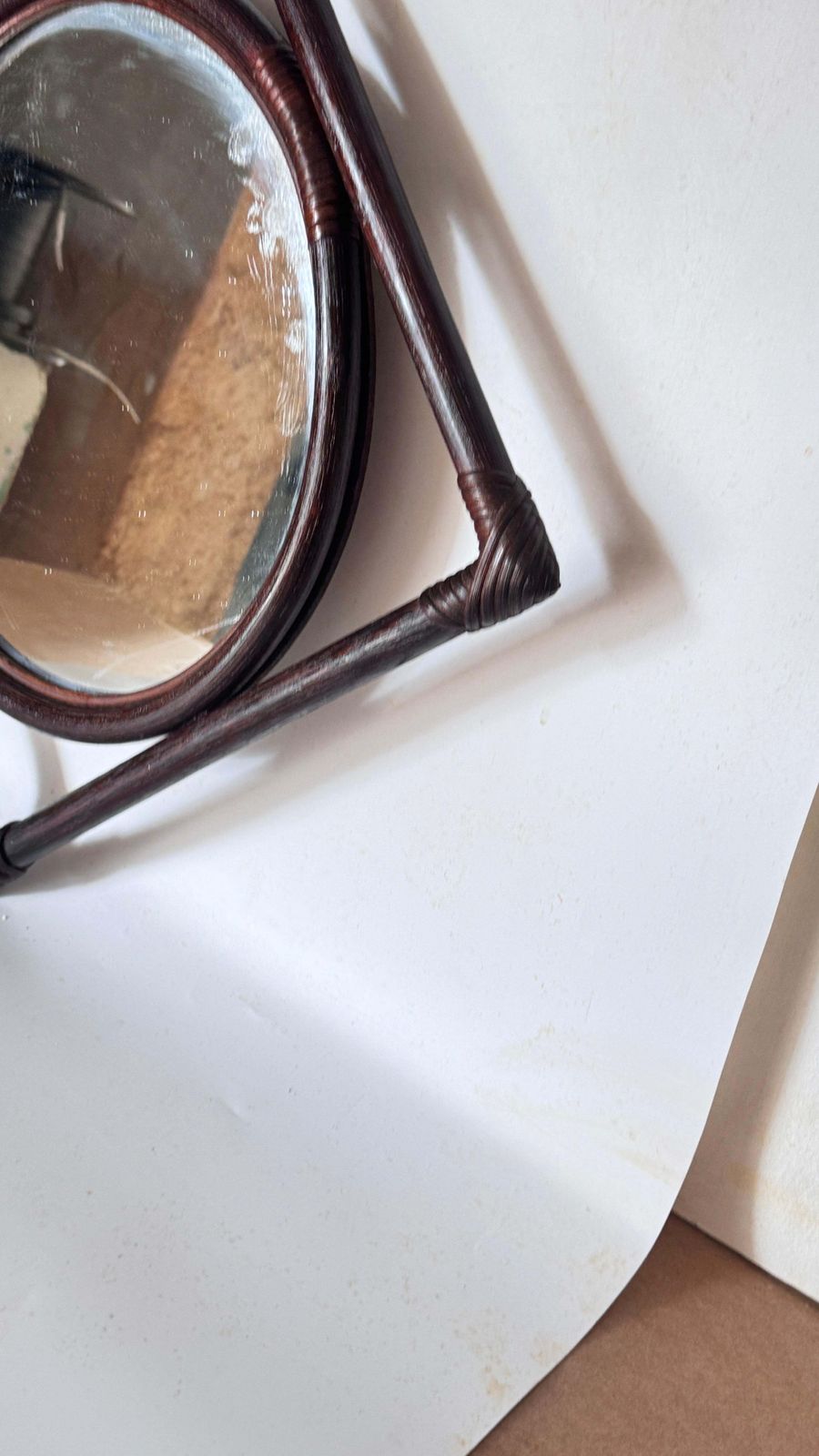 1960s French Rattan Mirror, Convertible Triangle To Square Design photo buy