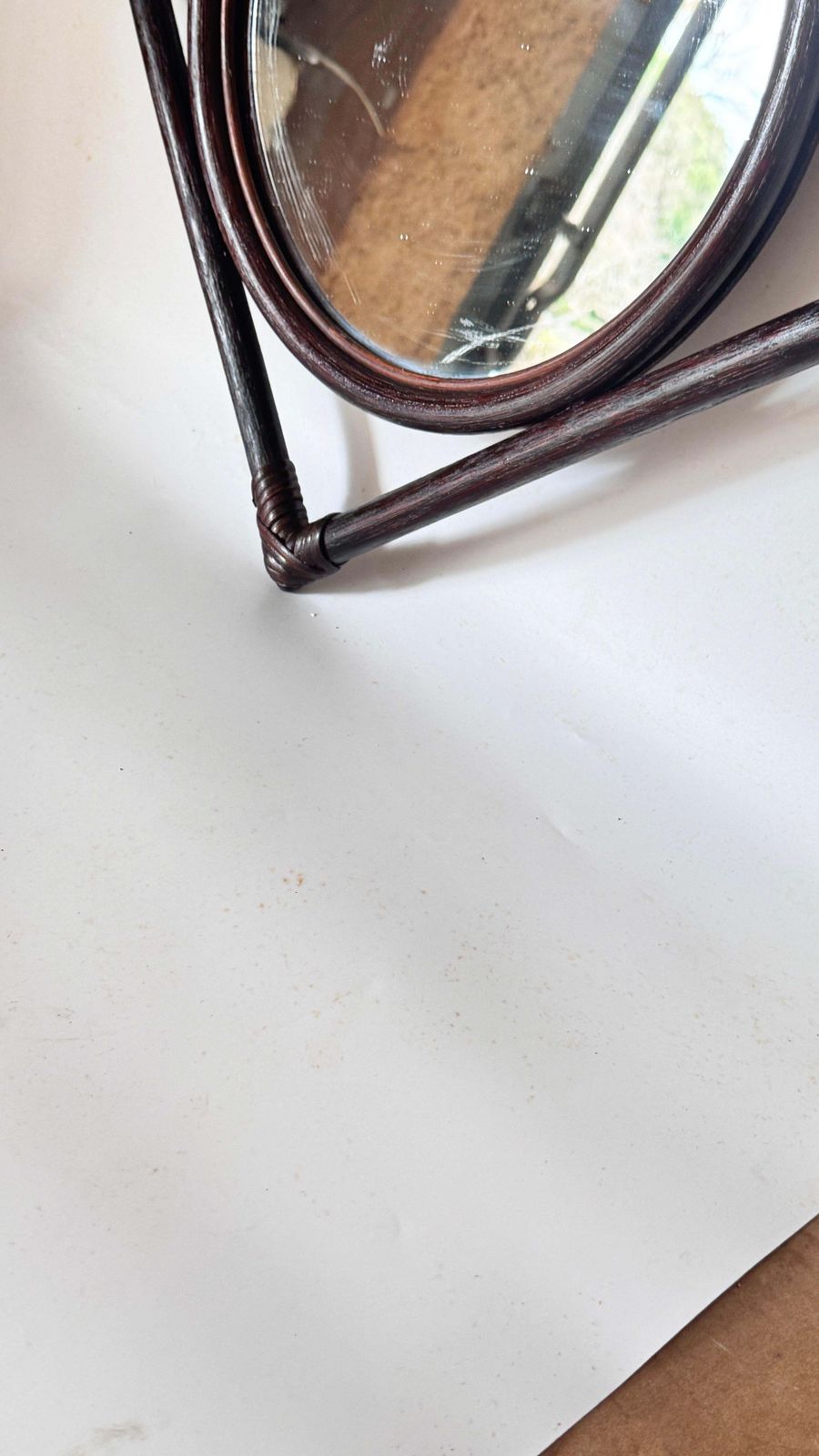 photo furniture 1960s French Rattan Mirror, Convertible Triangle To Square Design