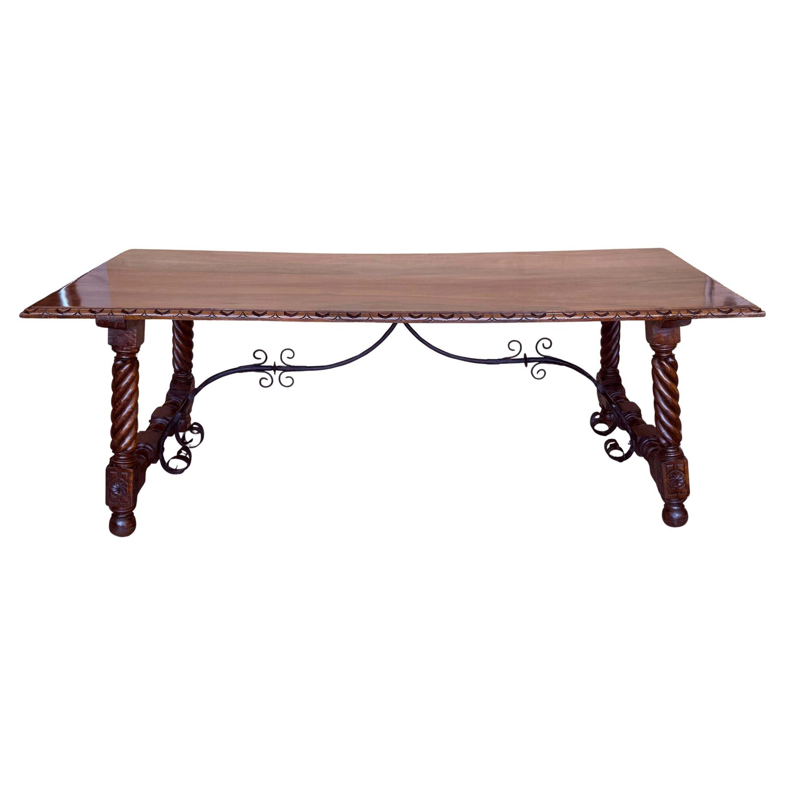 18th Large Spanish Dining Or Desk Table With Solomonic Legs And Iron Stretcher photo furniture
