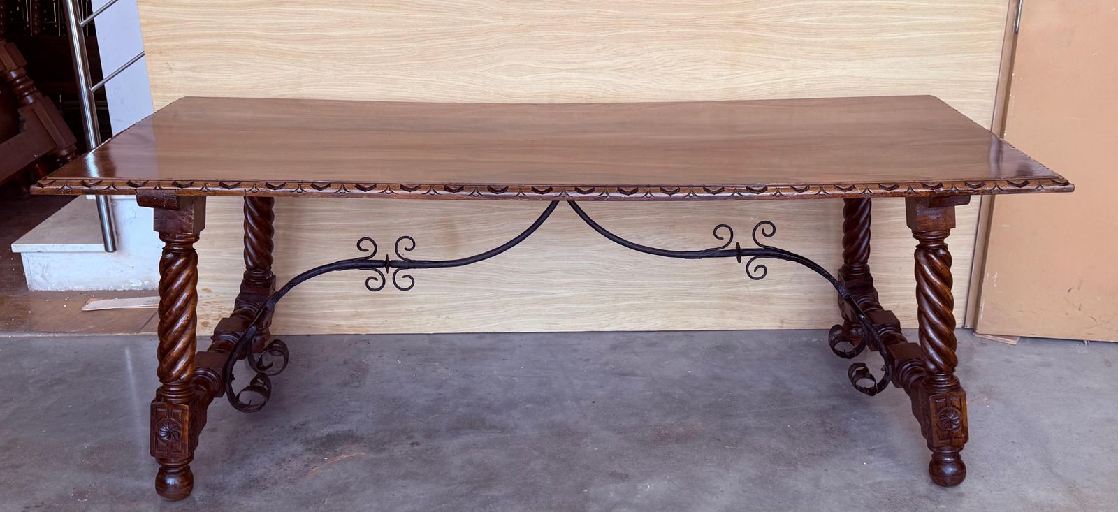 18th Large Spanish Dining Or Desk Table With Solomonic Legs And Iron Stretcher photo 8637.0