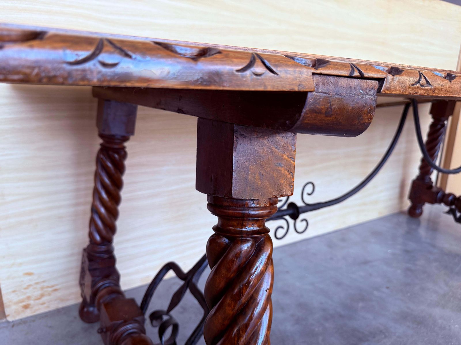 Furniture 18th Large Spanish Dining Or Desk Table With Solomonic Legs And Iron Stretcher photo