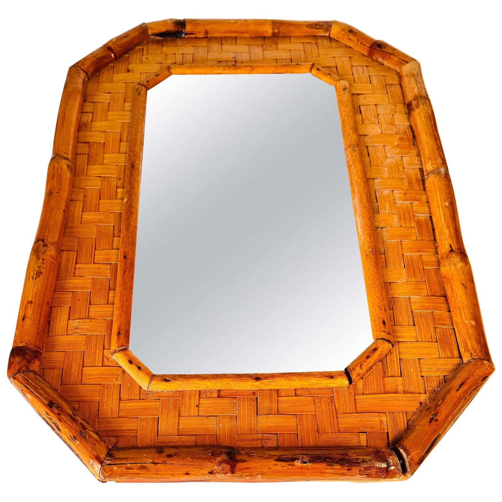 Italian Bamboo And Rattan Mirror, 1970s Coastal Style