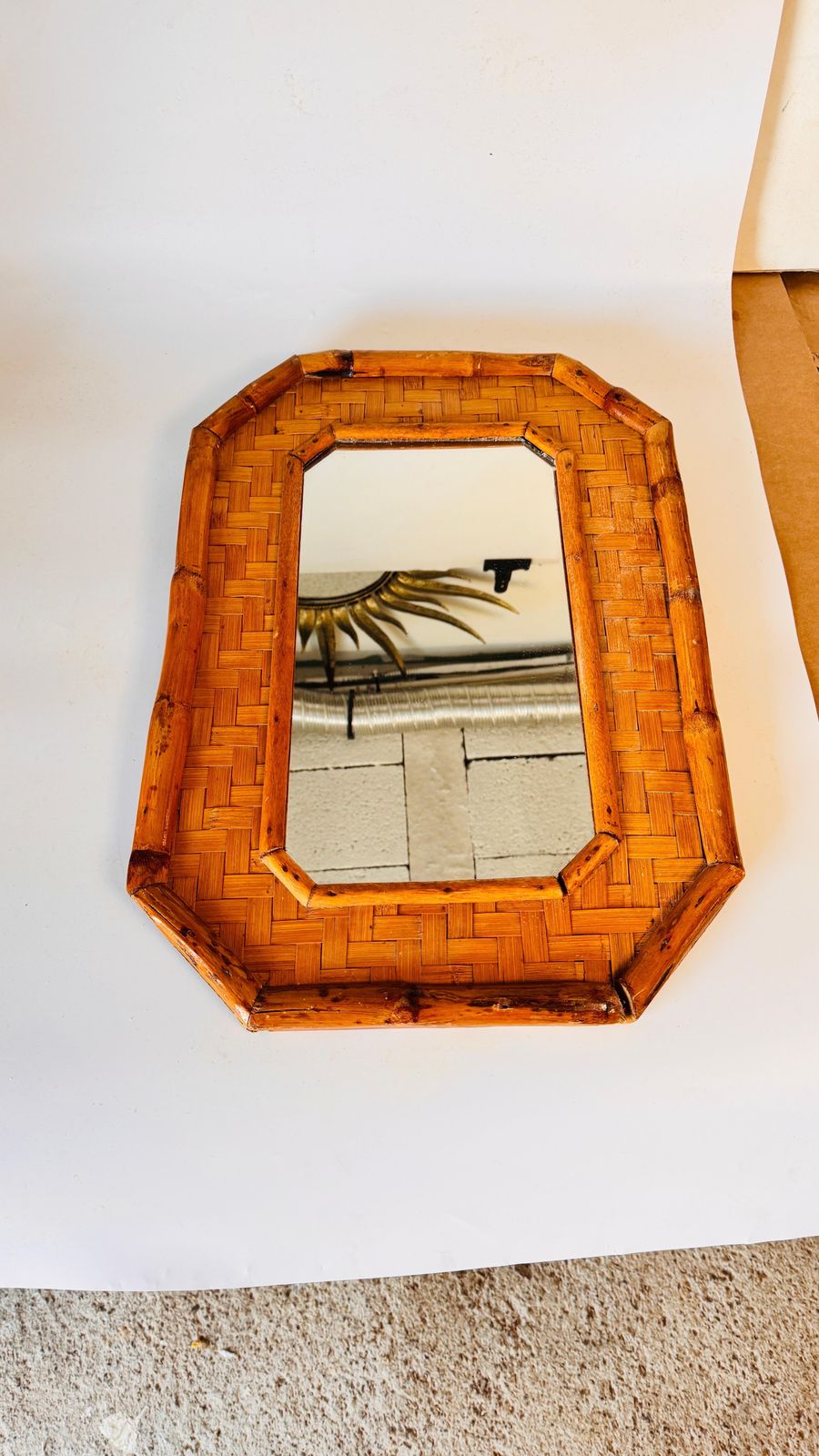Italian Bamboo And Rattan Mirror, 1970s Coastal Style photo vintage