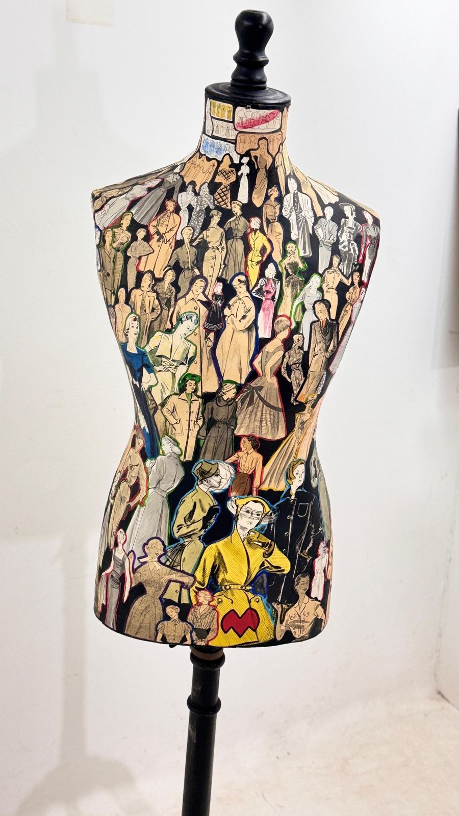 photo buy Removable Wooden Mannequin Bust With Fashion Collages, Paris, 1960s