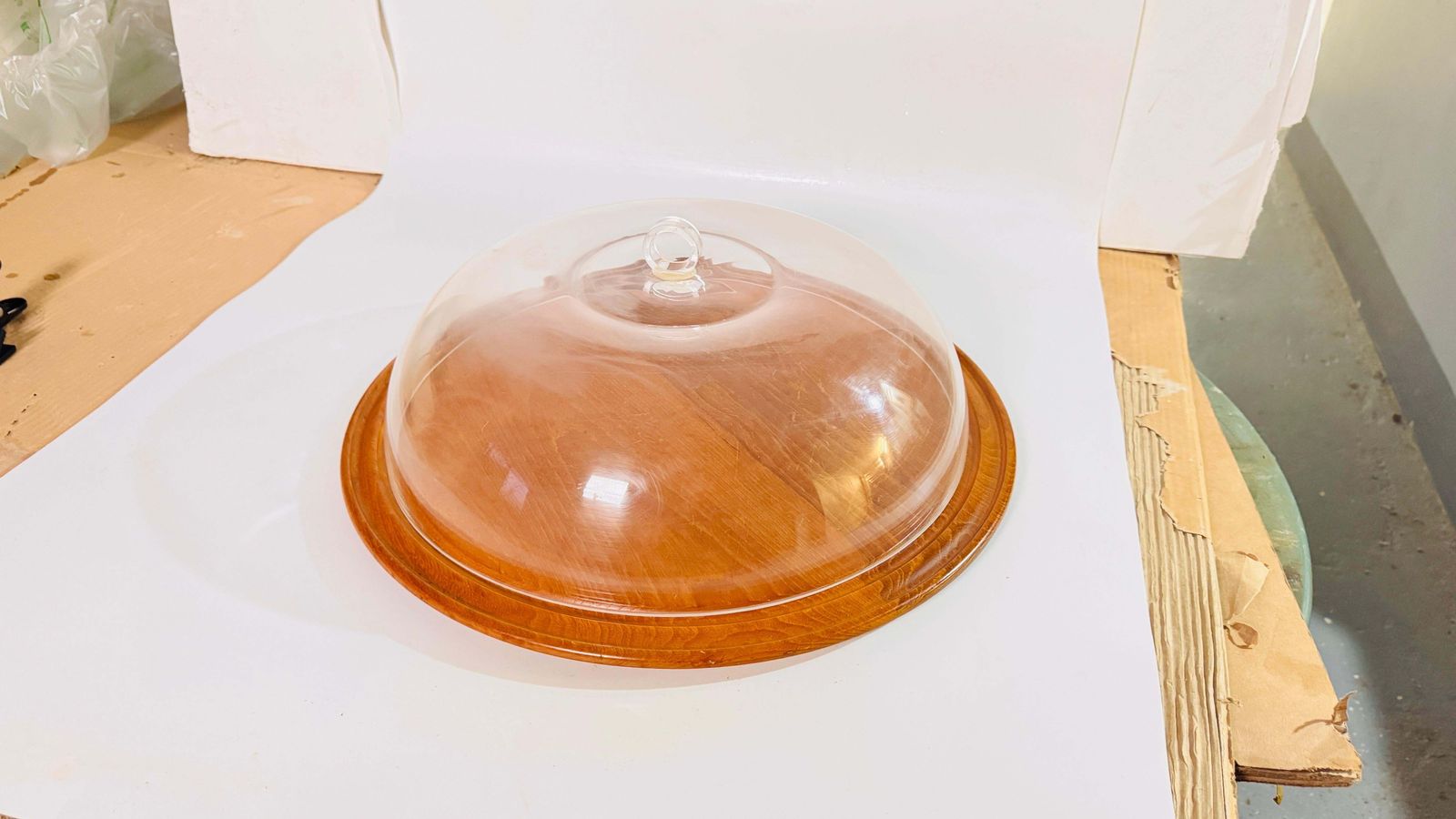 Serving Tray Cloche Plate Bell For Cheese Or Fruit In Plastic And Wood France photo vinterior