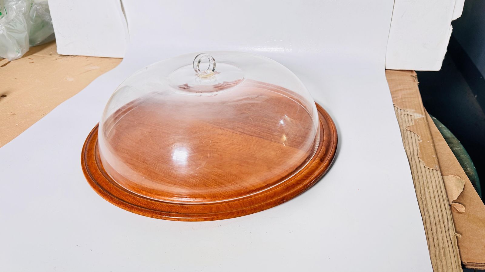 photo for sale Serving Tray Cloche Plate Bell For Cheese Or Fruit In Plastic And Wood France