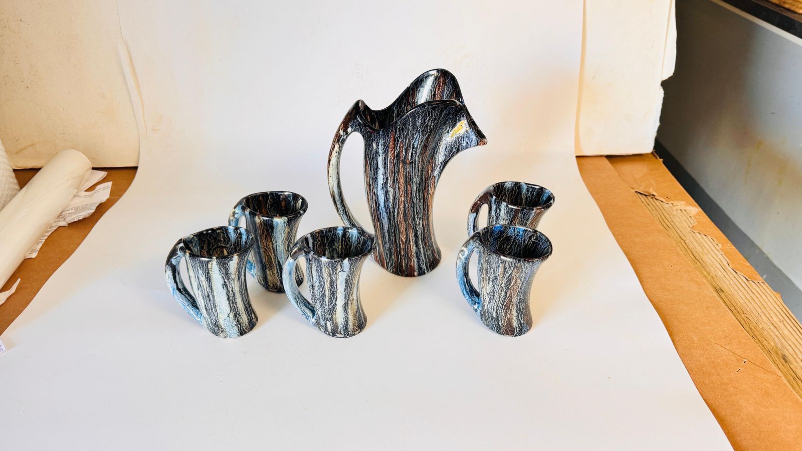 Home Decor 1960s Ceramic Orangeade Set With Pitcher And Mugs, Freeform Design, Vallauris photo