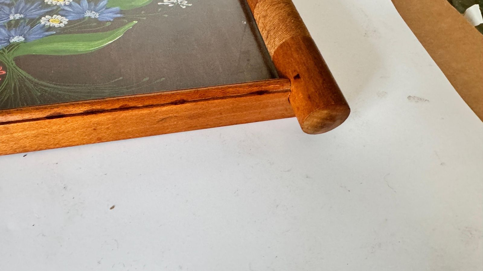 Art Deco Hand Painted Wood Tray Brown Color  France 1940 photo vinterior