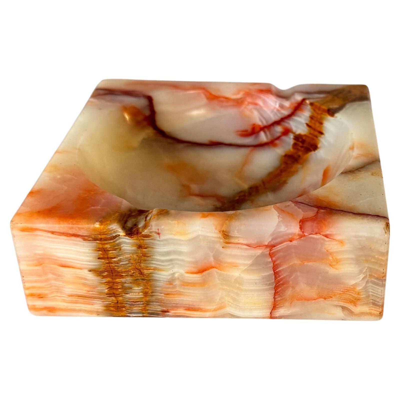 Ashtray Vide Poche In Onyx Square Shape Beige Color Polished, Italy 1960